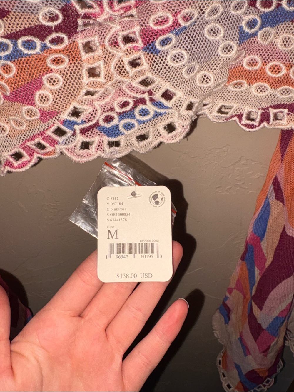 Free People NWT Lace Up Bell Sleeve Crochet Crop Top M - Picture 3 of 4